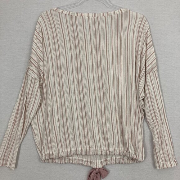 Eberjey Cream Striped Soft Stretch Knit Tie Waist Comfy Top Small Earthy - Picture 7 of 8